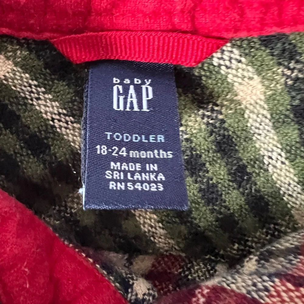Gap Boys Button Down Plaid Flannel Shirt red and beige